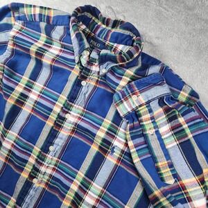 Polo Ralph Lauren Shirt Mens 1XB Blue Plaid Flannel Long Sleeve Button Down